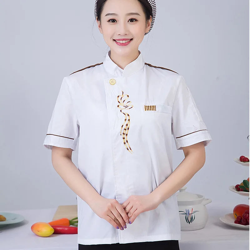 Chef Work Clothes Short-sleeved Chef Clothes Men Catering Restaurant Hot Pot Restaurant Kitchen Chinese Style Canteen Waiter