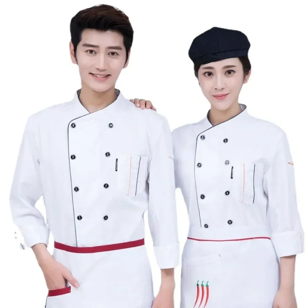 Chef Clothes Long-sleeved Men's Autumn and Winter Clothes Hotel Catering School Kindergarte Kitchen Short-sleeved Work Clothes