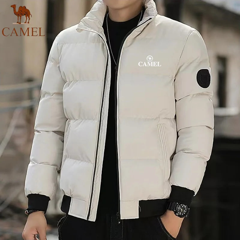 GOLDEN CAMEL Down Jacket Men's Cotton Winter Coat Autumn Thick Warm Short Stand Collar Bread Jacket, Suitable for Men and Women