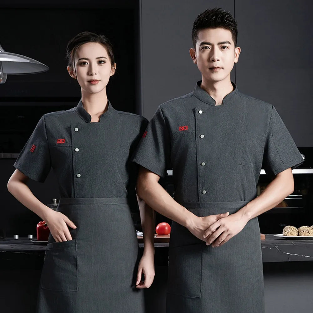 New Style Chef Suit Short-sleeved Kitchen Chinese and Western Food High-end Hotel Canteen Chef Work Clothes
