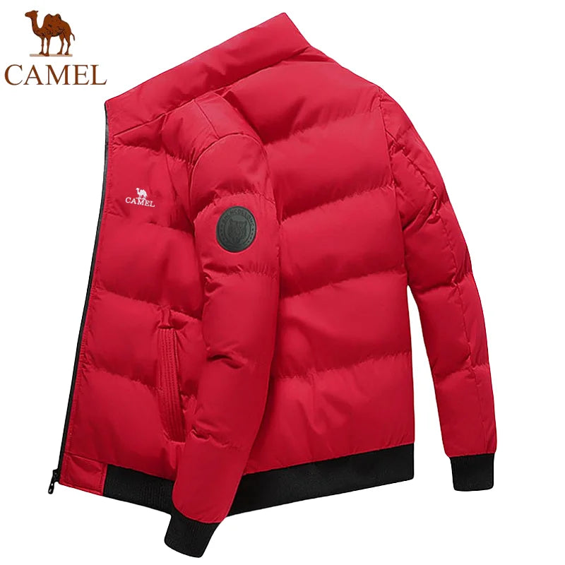 GOLDEN CAMEL Embroidered Men's Cotton Winter Coat Autumn Thick Warm Short Stand Collar Jacket, Suitable for Outdoor Hiking
