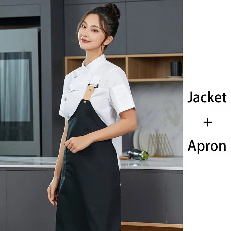 Chef Uniform with A Apron 2-piece Food Service Overalls Bakery Cafe Waiter's Uniform Restaurant Bubble tea shop Waiter Work Suit