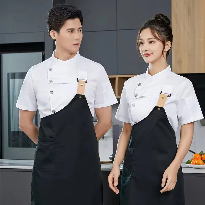 Chef Uniform with A Apron 2-piece Food Service Overalls Bakery Cafe Waiter's Uniform Restaurant Bubble tea shop Waiter Work Suit
