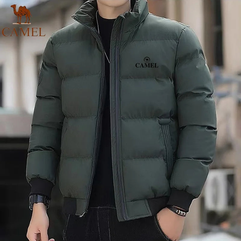 GOLDEN CAMEL Down Jacket Men's Cotton Winter Coat Autumn Thick Warm Short Stand Collar Bread Jacket, Suitable for Men and Women