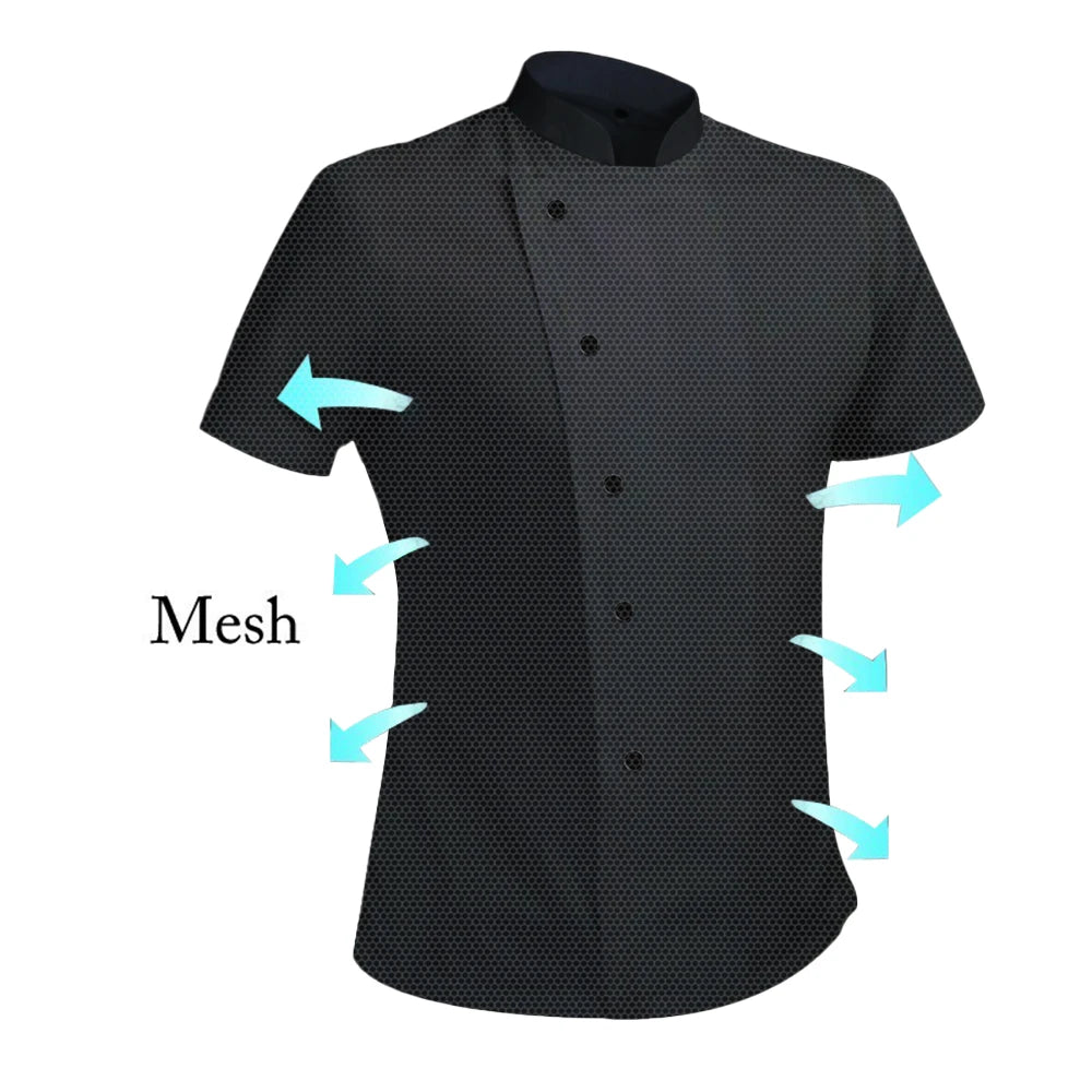 Western Restaurant Men's Solid Color Kitchen Jacket Summer Hotel Female Cook Uniform 360°Breathable Black and White Chef Outfit