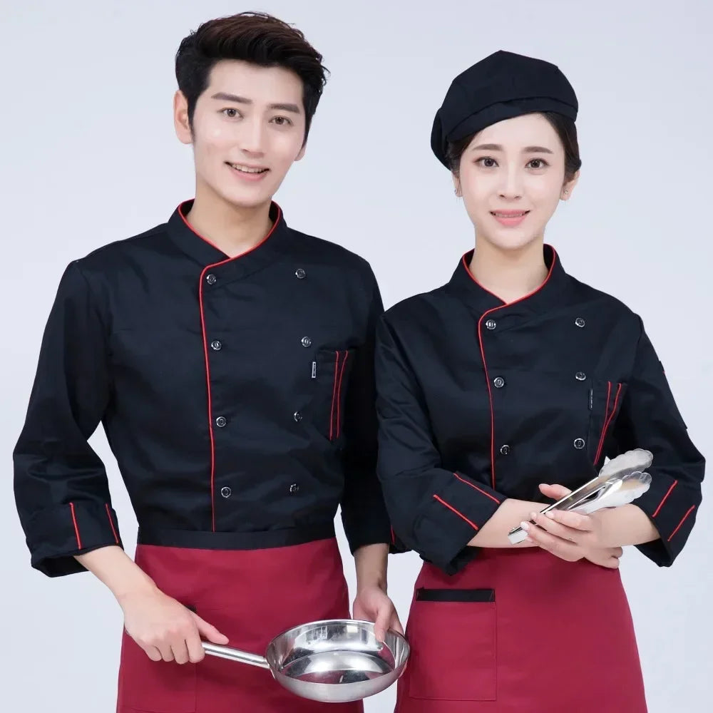 Chef Clothes Long-sleeved Men's Autumn and Winter Clothes Hotel Catering School Kindergarte Kitchen Short-sleeved Work Clothes