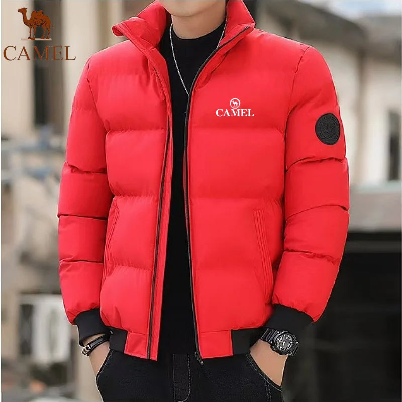 GOLDEN CAMEL Down Jacket Men's Cotton Winter Coat Autumn Thick Warm Short Stand Collar Bread Jacket, Suitable for Men and Women