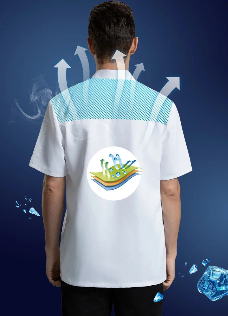 Catering Costume for Men and Women Summer Restaurant Uniform Breathable Mesh Cook Jacket  Hotel Canteen Rear Kitchen Chef Shirt