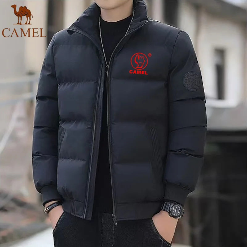 GOLDEN CAMEL Down Jacket Men's Cotton Winter Coat Autumn Thick Warm Short Stand Collar Bread Jacket, Suitable for Men and Women