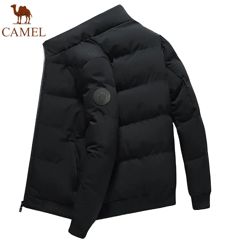 GOLDEN CAMEL Embroidered Men's Cotton Winter Coat Autumn Thick Warm Short Stand Collar Jacket, Suitable for Outdoor Hiking