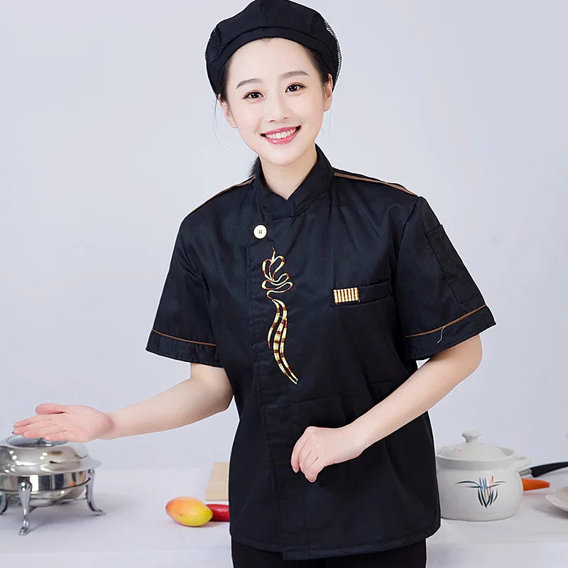 Chef Work Clothes Short-sleeved Chef Clothes Men Catering Restaurant Hot Pot Restaurant Kitchen Chinese Style Canteen Waiter