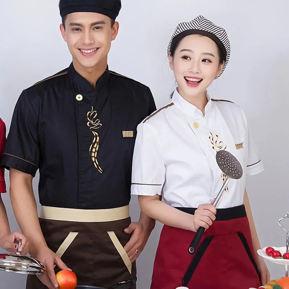 Chef Work Clothes Short-sleeved Chef Clothes Men Catering Restaurant Hot Pot Restaurant Kitchen Chinese Style Canteen Waiter