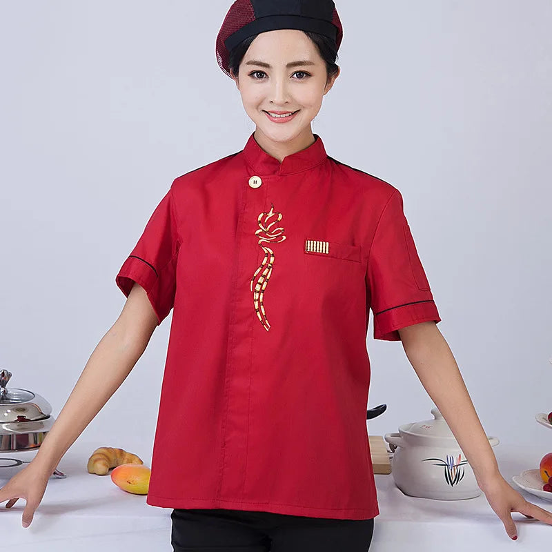 Chef Work Clothes Short-sleeved Chef Clothes Men Catering Restaurant Hot Pot Restaurant Kitchen Chinese Style Canteen Waiter