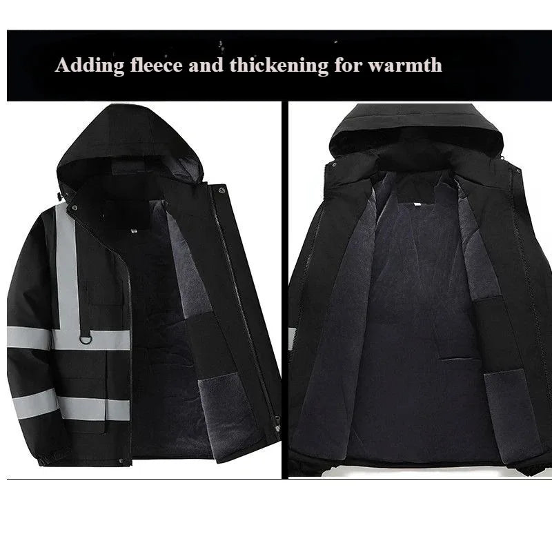 Winter Work Jacket Men, Waterproof Windproof Reflective Thermal Coat, Fleece Lined Abrasion Resistant Parka