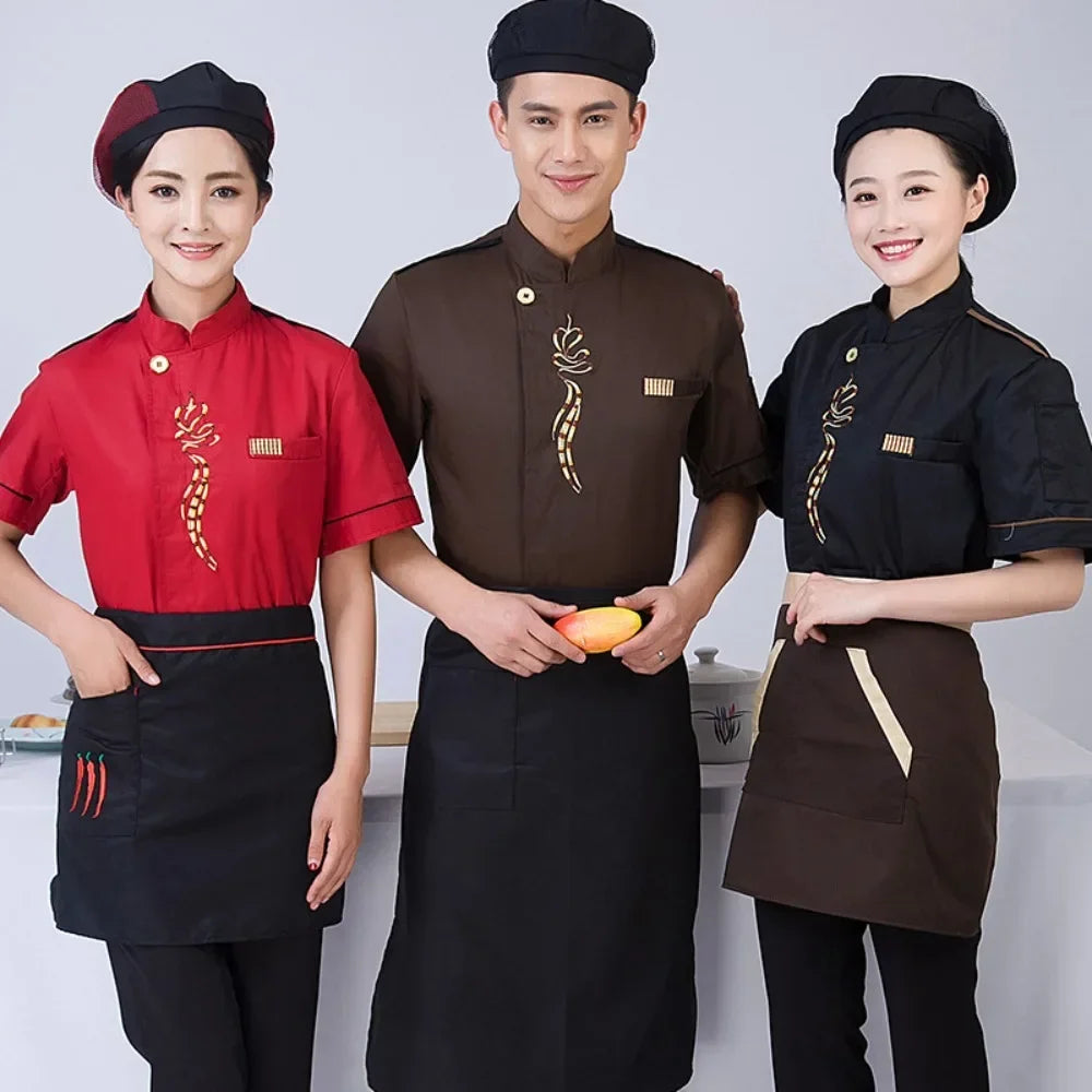 Chef Work Clothes Short-sleeved Chef Clothes Men Catering Restaurant Hot Pot Restaurant Kitchen Chinese Style Canteen Waiter