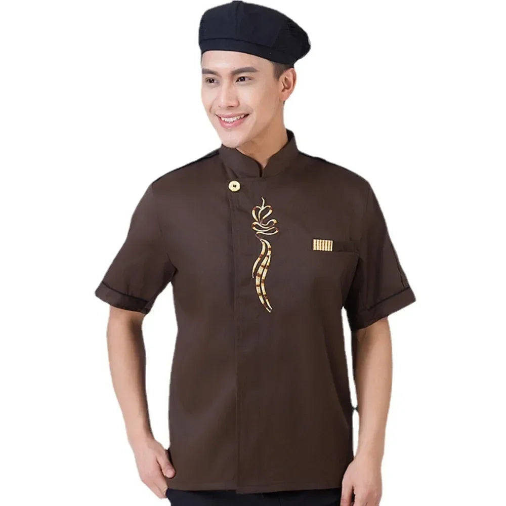 Chef Work Clothes Short-sleeved Chef Clothes Men Catering Restaurant Hot Pot Restaurant Kitchen Chinese Style Canteen Waiter