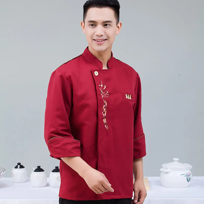 Chef Work Clothes Short-sleeved Chef Clothes Men Catering Restaurant Hot Pot Restaurant Kitchen Chinese Style Canteen Waiter