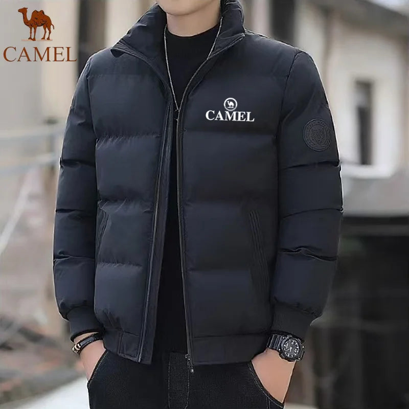 GOLDEN CAMEL Down Jacket Men's Cotton Winter Coat Autumn Thick Warm Short Stand Collar Bread Jacket, Suitable for Men and Women
