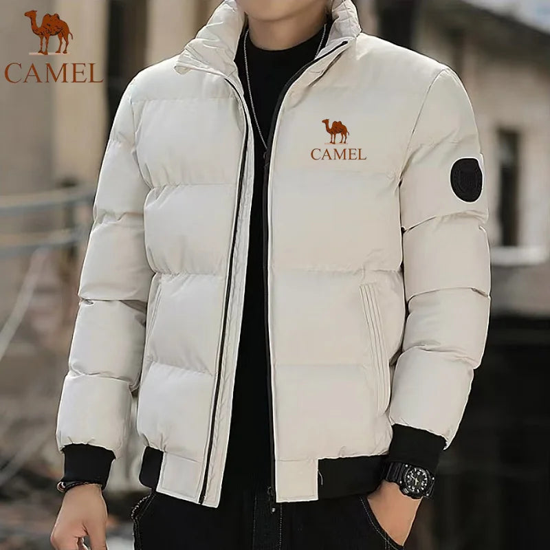 GOLDEN CAMEL Down Jacket Men's Cotton Winter Coat Autumn Thick Warm Short Stand Collar Bread Jacket, Suitable for Men and Women