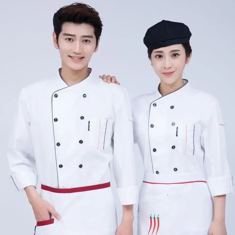 Chef Clothes Long-sleeved Men's Autumn and Winter Clothes Hotel Catering School Kindergarte Kitchen Short-sleeved Work Clothes