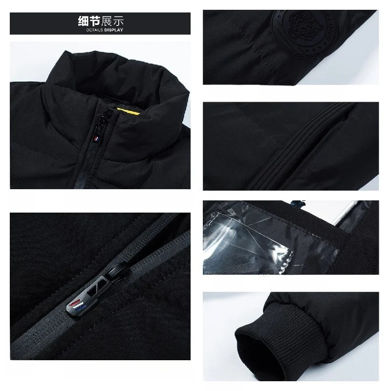 GOLDEN CAMEL Embroidered Men's Cotton Winter Coat Autumn Thick Warm Short Stand Collar Jacket, Suitable for Outdoor Hiking