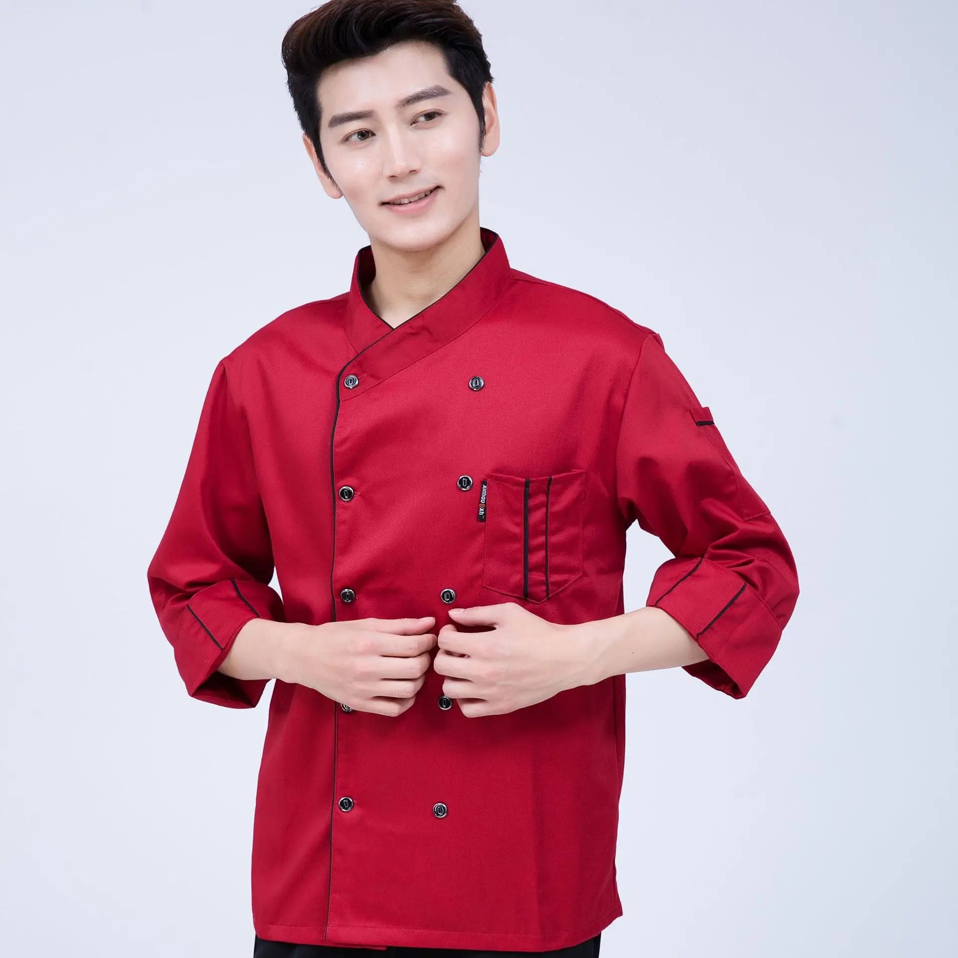 Chef Clothes Long-sleeved Men's Autumn and Winter Clothes Hotel Catering School Kindergarte Kitchen Short-sleeved Work Clothes