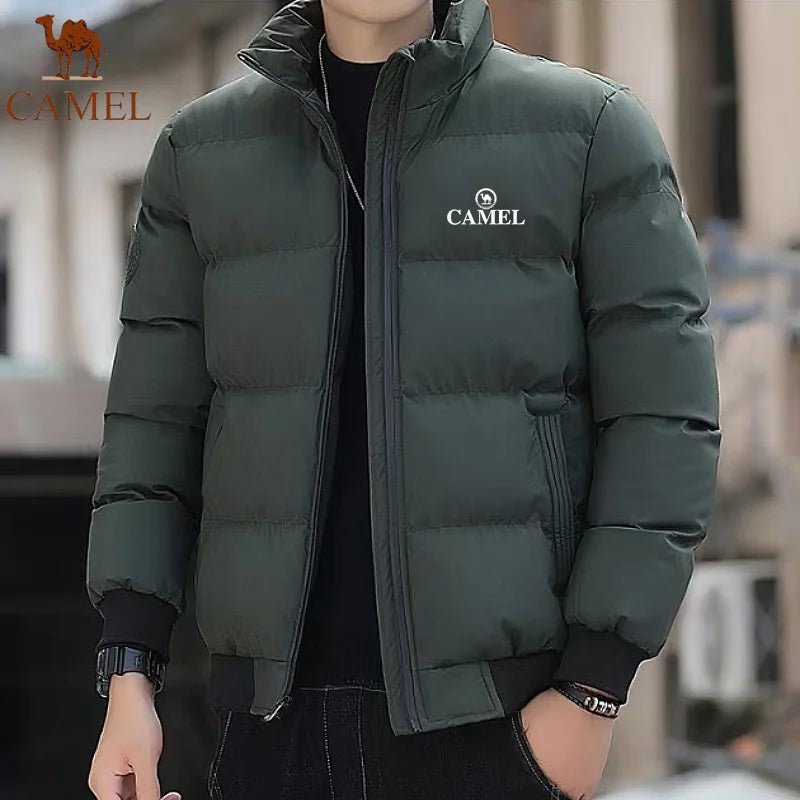 GOLDEN CAMEL Down Jacket Men's Cotton Winter Coat Autumn Thick Warm Short Stand Collar Bread Jacket, Suitable for Men and Women