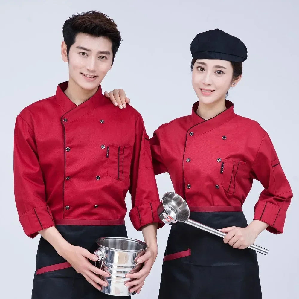 Chef Clothes Long-sleeved Men's Autumn and Winter Clothes Hotel Catering School Kindergarte Kitchen Short-sleeved Work Clothes