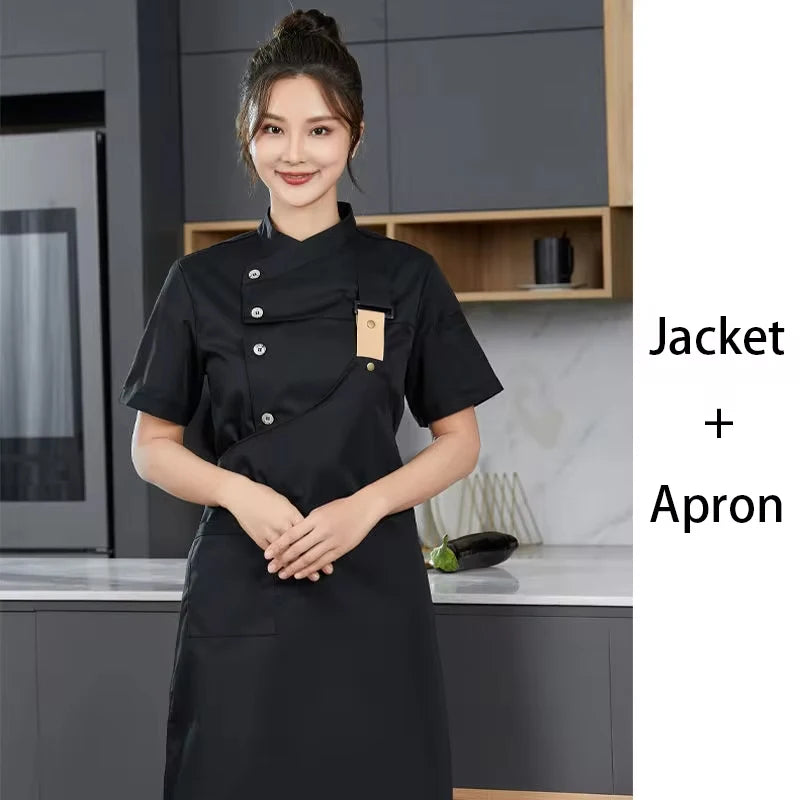 Chef Uniform with A Apron 2-piece Food Service Overalls Bakery Cafe Waiter's Uniform Restaurant Bubble tea shop Waiter Work Suit