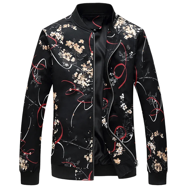 Spring and Autumn Men's Flower Jacket, Large Size Urban Casual Jacket, Multicolor Available
