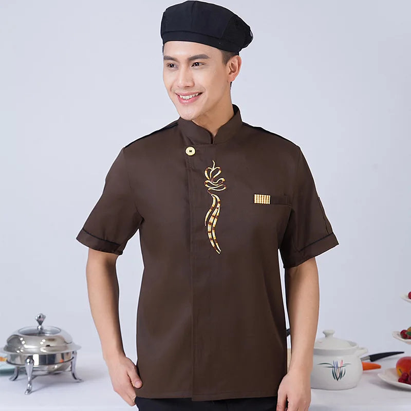 Chef Work Clothes Short-sleeved Chef Clothes Men Catering Restaurant Hot Pot Restaurant Kitchen Chinese Style Canteen Waiter