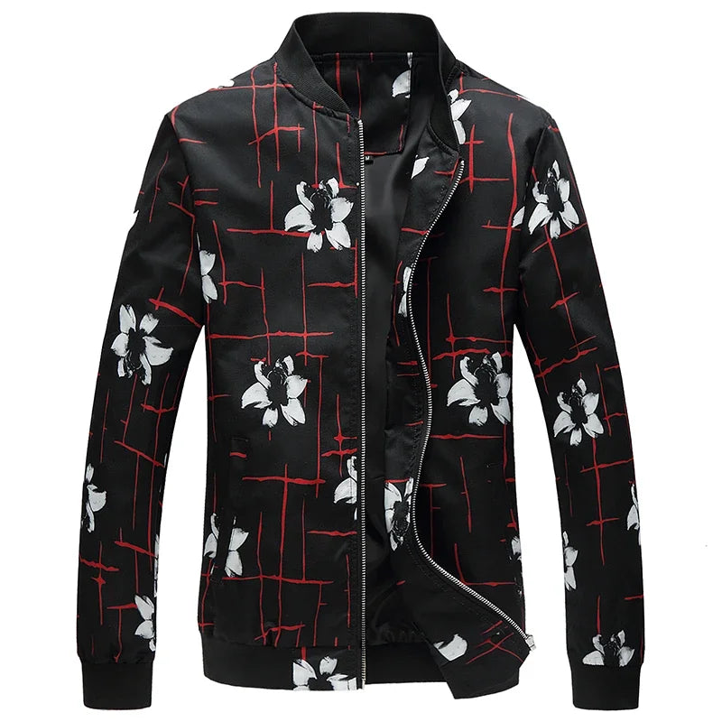 Spring and Autumn Men's Flower Jacket, Large Size Urban Casual Jacket, Multicolor Available