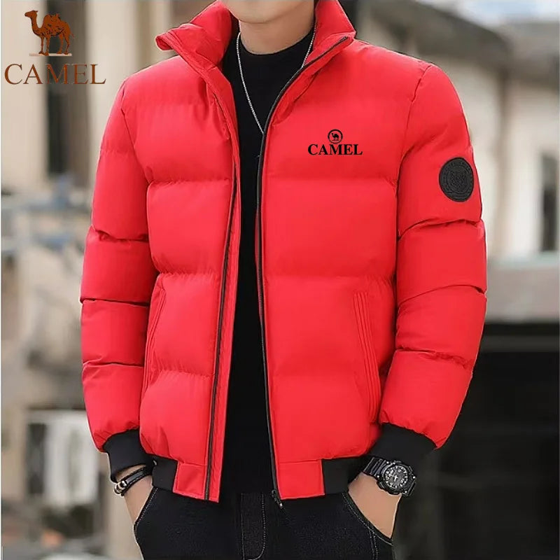 GOLDEN CAMEL Down Jacket Men's Cotton Winter Coat Autumn Thick Warm Short Stand Collar Bread Jacket, Suitable for Men and Women