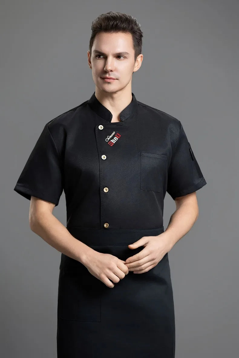 Catering Costume for Men and Women Summer Restaurant Uniform Breathable Mesh Cook Jacket  Hotel Canteen Rear Kitchen Chef Shirt