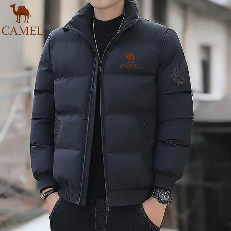 GOLDEN CAMEL Down Jacket Men's Cotton Winter Coat Autumn Thick Warm Short Stand Collar Bread Jacket, Suitable for Men and Women